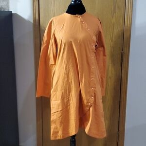 Shukr orange cross chest button modest tunic dress long sleeve cotton